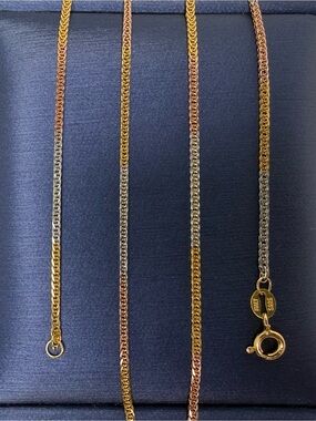 Tri-Tone Stamped 925 Franco Chain Necklace - Gold, Silver, Rose Gold